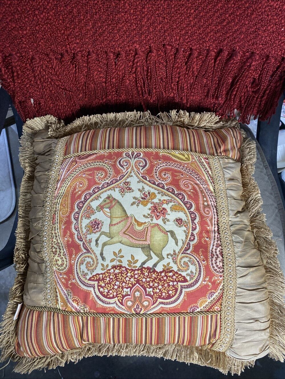 Sherry Kline East India stripe, jacquard Bedroom Throw Pillow Gold & Orange